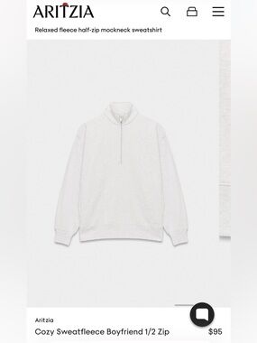 Aritzia Cozy Sweatfleece Boyfriend 1/2 Zip